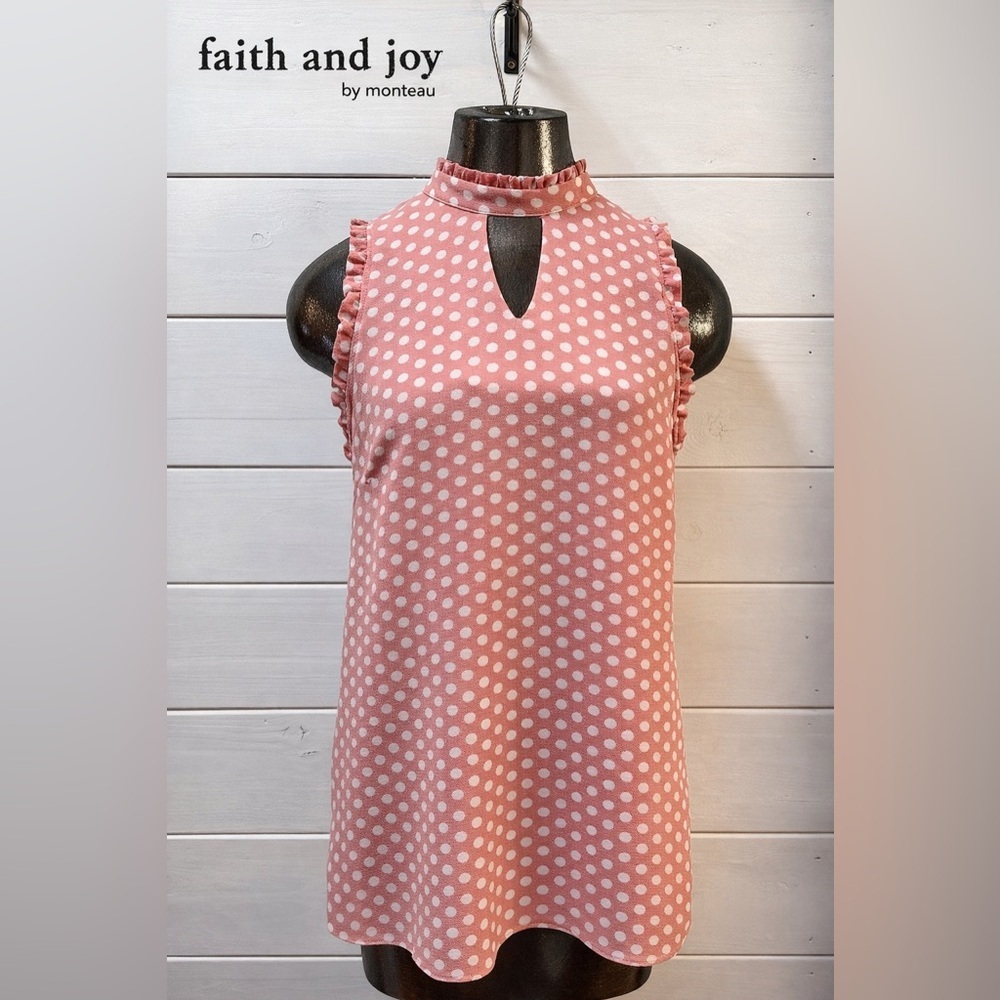 FAITH AND JOY Pink Polka Dot Sleeveless Blouse Size M